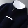 Nuevo Suéter de Lana 100% Pura para Otoño e Invierno para Hombre, Cuello Medio Alto, Cremallera, Tejido Grueso de Punto, Manga Larga, Tejido Holgado, Suéter de Cachemira