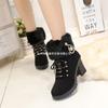 Zapatos de Mujer Europeos y Americanos Transfronterizos de Tacón Grueso Talla Grande Más Terciopelo Nuevo Estilo Botas Martin para Mujer Botines de Tacón Alto con Pedrería y Piel Venta al por Mayor Talla Grande
