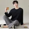 Novo Pijama Masculino Primavera e Outono Algodão Puro Manga Longa Estilo Coreano Esportivo Pode Ser Usado Fora Todo Algodão Tamanho Grande Conjunto de Roupa para Casa
