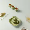 Ino Kiyosong Lindo Conejo Brote Verde Set de Té Kung Fu - Una Tetera y Cuatro Tazas, Vajilla de Té Pintada a Mano de Alta Gama, Regalo de Negocios
