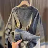 Chaqueta Superior Informal Versátil Elegante de Estilo Nuevo para Primavera y Otoño Tallas Grandes, Chaqueta de Mezclilla Versátil Corta Retro Talla Grande para Mujer