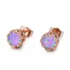 Estilo europeo y americano AliExpress eBay venta caliente aretes de ópalo púrpura redondo de 6MM con 10 garras oro rosa aretes de temperamento
