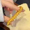 Pulseira Simples Dourada Luar Brilhante Olho de Gato Escovado com Contas Disco, Pulseira Trançada, Moda Retrô Versátil Pulseira com Toque de Luxo