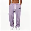 Calça de Moletom com Tecido Waffle para Comércio Exterior Masculina, Novo Estilo Primavera e Outono, Calça Reta Solta, Calça Longa Respirável com Cordão para Esportes, Caimento Fluido