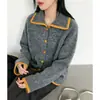Cardigã suéter de lapela estilo casual para mulheres, novo modelo outono/inverno 2026, color blocking, modelagem solta, jaqueta de tricô afina a silhueta