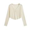 Blusa de yoga ligera y microtransparente de verano 2024, camiseta de manga larga, holgada, adelgazante, con cuello en V y botones, top deportivo corto