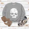 Top con estampado de calaveras, cuello redondo, holgado, manga larga, suéter casual para mujer