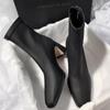 Botas altas de piel suave francesa para mujer, otoño e invierno 2024, con punta cuadrada y tacón grueso, elásticas y finas, elegantes botines combinables.