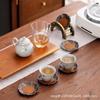 Posavasos de Aleación de Plata Antigua China, Posavasos de Bambú, Aislamiento Térmico, Soporte para Taza de Té, Platillo, Accesorios para Juego de Té Kung Fu con Estante de Almacenamiento