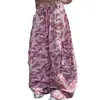 Calça Casual K-Pop Estilo Coreano Primavera e Outono Kawaii Feminina Rosa Camuflado Cintura com Cordão Doce Cool High Street Calça Longa