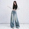 Jeans Anchos Lavados Desgastados Naranja Infantil#Textura Retro para Mujer Sueltos Adelgazantes Modernos Versátiles de Pierna Ancha Pantalones Largos