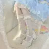 Nuevas Calcetines de Encaje Lolita con Moño para Bebés Niñas, Calcetines Blancos Finos Transpirables Hasta la Rodilla