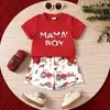 Traje de Manga Corta para Niños, Conjunto de Dos Piezas con Camiseta Estampada de Letras Tricolor y Pantalones Cortos, Traje de Verano Exclusivo Transfronterizo para Niños