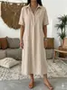 Vestido Casual de Lino de Manga Corta con Cuello Polo Recto Cómodo Nuevo Transfronterizo para Mujer Primavera/Verano 2026
