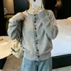 Cárdigan de punto color block con ribete de volantes, nueva colección otoño/invierno 2026 para mujer, cálido, adelgazante, cuello redondo, chaqueta suéter versátil