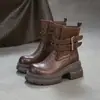 Jiezhou 2026 Outono Nova Moda Botas Femininas Curtas com Couro Bovino de Camada Superior, Fivela de Cinto, Versátil, Emagrecimento, Salto Grosso, para Mulheres Baixas