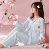 Novo Pijama Feminino de Primavera e Outono para Meninas, Conjunto de Roupa de Casa de Três Peças com Mangas Longas de Algodão Puro para Crianças de Tamanho Médio e Grande