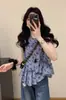 Camisa sem mangas com laço irregular estilo coreano para mulheres, nova coleção de verão 2026, top folgado e modelador com babados para figuras petite