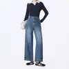 Jeans retrô com lavagem e perna larga para mulheres, coleção outono 2026, cintura alta, calça reta fluida, corte solto, modelador, calça longa versátil