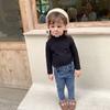 Meninas primavera e outono nova camisa de gola alta infantil com forro de lã outono e inverno estilo ocidental manga comprida camiseta top 0205A005