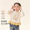 Coleção de outono para meninas: camiseta de desenho animado com gola redonda, blusa infantil de algodão Lycra estampada de manga longa, body casual infantil com babados