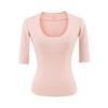 7665-Camiseta Fashion Redonda de Manga Três Quartos Estilo Europeu e Americano para Mulheres 2025 Nova Sexy Slim Fit Camiseta Básica Top