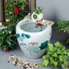 Fuente grande de cerámica para sala de estar o balcón, elemento de agua de pie con pecera, cuenco de agua decorativo, adecuado para salones de clubes o inauguración de casa, estilo chino