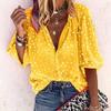 Primavera y Verano 2021 Nuevo Transfronterizo para Mujer ebay Amazon Camisa de Cuello de Traje Casual de Manga Media con Estampado de Leopardo para Mujer