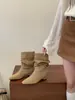 Botines de tacón de bloque con punta cuadrada y acabado suave para mujer 2026 Otoño/Invierno Nuevas Llegadas Suela Suave Versátiles Adelgazantes Súper Delgadas Botas de Moda
