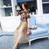 Leite de Mamão Verão Novo Estilo Coreano LED Estampado Laço Chiffon Camisa Manga Média Floral Camisa Top Tendência Mulher