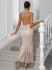 Directo de fábrica 2024 vestido sexy europeo y americano para mujer con lentejuelas, hombros descubiertos, espalda descubierta, falda larga de sirena, vestido de fiesta