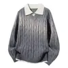 Suéter de punto de color contrastante con solapa, estilo old money de moda, superventas transfronterizo. Venta directa de fábrica de prendas de punto para hombre