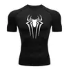 Teum Export Camiseta de Manga Corta de Compresión de Secado Rápido con Estampado de Araña para Hombre Y2K Capa Base para Correr Body para Entrenamiento de Fitness