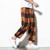Calça Harem Masculina Casual de Algodão e Linho Respirável Fina Estilo Chinês Verão 2024 Calças Masculinas Xadrez Nove Pontos