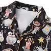 Fabricante de Conjunto de Pijama Cardigan Preto de Seda Leite Transfronteiriço Europeu e Americano para Mulheres, Shorts de Manga Curta, Roupa de Casa Casual Respirável