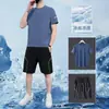 Traje Deportivo Delgado de Verano para Hombre, Shorts de Cinco Puntos, Camiseta de Manga Corta Transpirable de Seda de Hielo de Secado Rápido, Conjunto Casual de Dos Piezas