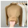 Camiseta Térmica de Cuello Alto a Mitad para Mujer 2024 Nuevo Estilo, Forrada de Polar, Engrosada, Suéter de Terciopelo de Visón para Otoño e Invierno, Top de Moda