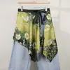 Nova Saia de Bainha Estampada de Street Style de Alta Qualidade, Essencial para Camadas com Amarração Lateral, Saia Sobreposição Estampada Paisley, Bolinhas e Leopardo