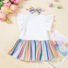 Roupas transfronteiriças para meninas de 0 a 2 anos e roupas de festa de aniversário infantis vestido com manga borboleta terno conjunto faixa de cabeça com laço adesivo de 1 caractere