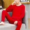 Roupa íntima vermelha brilhante roupas de outono para homens calças compridas roupa íntima de casamento camisa de baixo