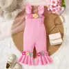 Macacão de Bebê com Suspensórios Florais, Calça Infantil em Padrão Waffle, Suprimento Transfronteiriço, Calça Flare de Verão para Meninas em Estoque