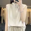 Camisa sin mangas de satén de acetato con cuello de encaje para mujer, nuevo top de punto liso de verano, blusa moderna y versátil