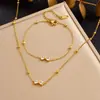 Juego de Joyería de Lazo de Diamante, Cadena Fina de Acero Inoxidable Chapado en Oro, Moderno, Sencillo y Exquisito, Conjunto Versátil de Dos Piezas para Mujer