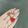 Novos Brincos Festivos Chineses Outono e Inverno Explosões Nó Chinês Gato da Sorte Borla Forma de Leque Diamante Exquisito Único Joia de Orelha