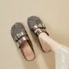 Mules Cerrados con Calados de Pedrería para Uso en Exteriores, Estilo Caliente de Verano 2026, Mocasines Medios de Malla Transpirable con Pedrería para Mujer, Sandalias para Adultos
