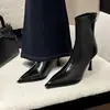 Botines Súper Bonitos 2025, Elegantes Botines de Tacón Alto con Punta Aguda para Mujer, Botines Negros Delgados de Tacón de Aguja para Mujer, Forrados de Felpa para Otoño e Invierno