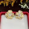 Pendientes vintage de perlas con incrustaciones de diamantes y diseño geométrico, ligeros y elegantes, de alta gama y de lujo, para mujer.