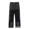 Jeans Largos Casuales Sueltos de Mezclilla con Parches de Graffiti Gal Splash-Ink y Rasgaduras