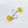 Pendientes de Plata de Ley S925 con Colgante de Ágata Amarilla Redonda para Mujer, Clips para Orejas y Pendientes de Moda Versátiles Estilo Coreano Retro Simple