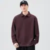 Camisa polo de peso pesado estilo americano para hombre, nueva colección otoño/invierno 2026, camisa polo de manga larga de corte holgado a la moda, capa base de color liso